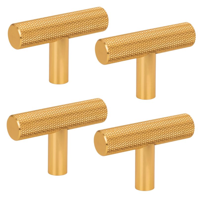 4 x Gałka meblowa reling ryflowana radełkowana metalowa złoto szczotkowane 4 szt