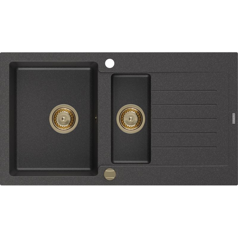 Zlewozmywak wpuszczany Mexen Matias 1,5-komorowy czarny/srebrny metalik 900x505 mm - 6502901505-73 1 szt.