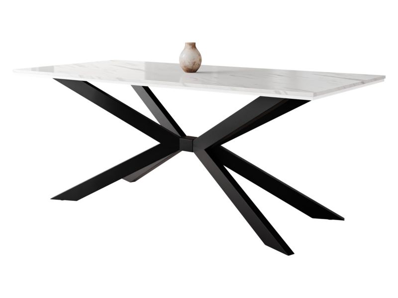 Stół MIRJAN 24 Flora marmur bianco + biały połysk / czarny 1 szt.