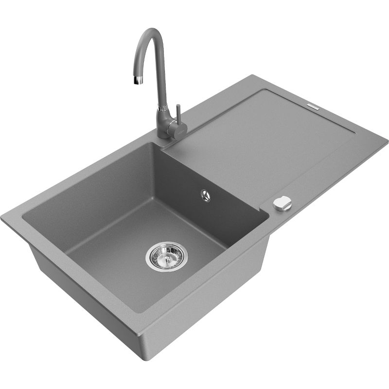 Zlewozmywak granitowy 1-komorowy Mexen Milo z baterią kuchenną Aster beżowy - 6505-69-73450-70-B 1 szt.