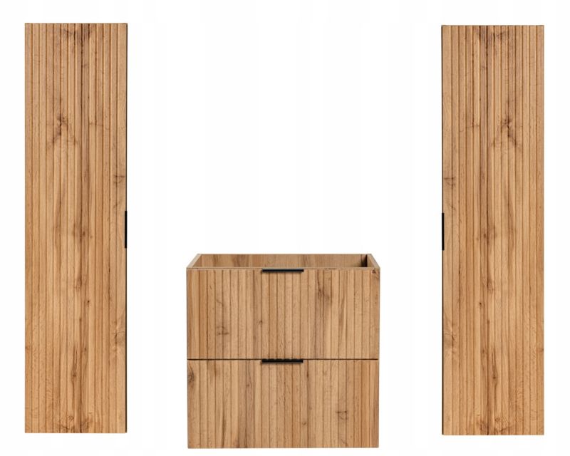 Szafka pod umywalkę Furnidea 60 cm i 2 słupki 140 cm dąb Wotan Adel zestaw