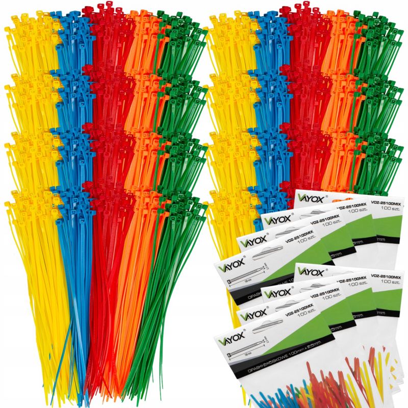 Opaski zaciskowe Vayox kolorowe 10-25cm 800szt. 1 zestaw