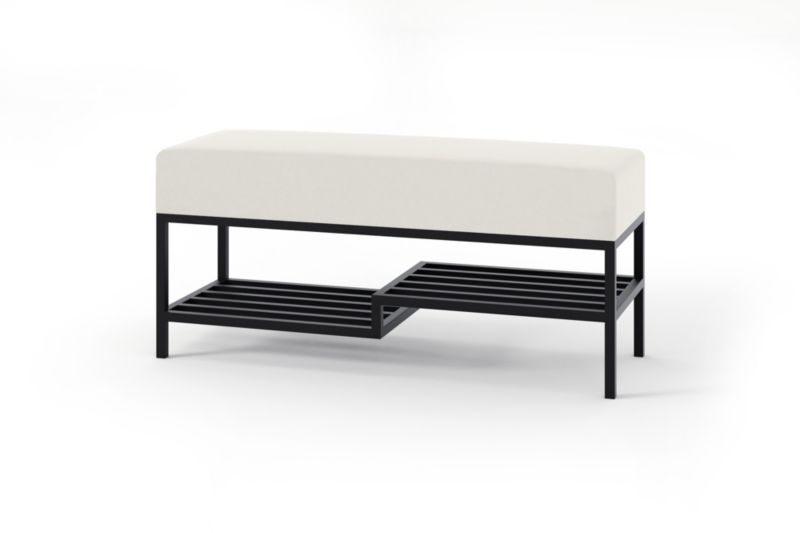 Ławka tapicerowana z półką Bettso Mello 100 cm do przedpokoju na czarnym stelażu jasny szary 1szt.