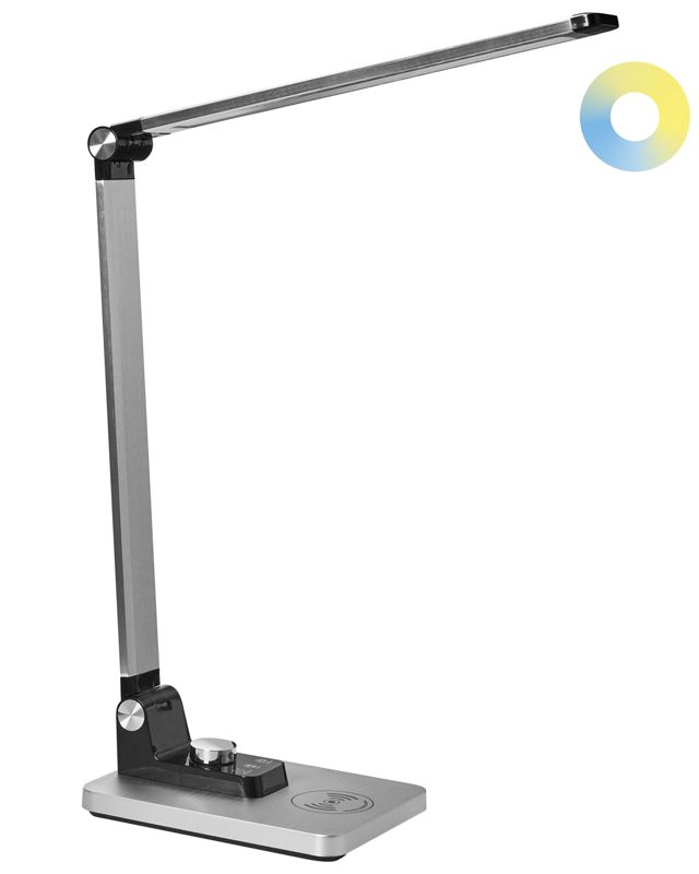 Lampa biurkowa LED Enif Z ładowarką indukcyjną Srebrny 1 szt.