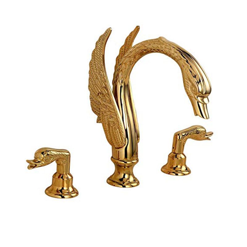 Bateria umywalkowa Lauferi ERNA mosiężna łabędź trójotworowa złota retro 1 szt.