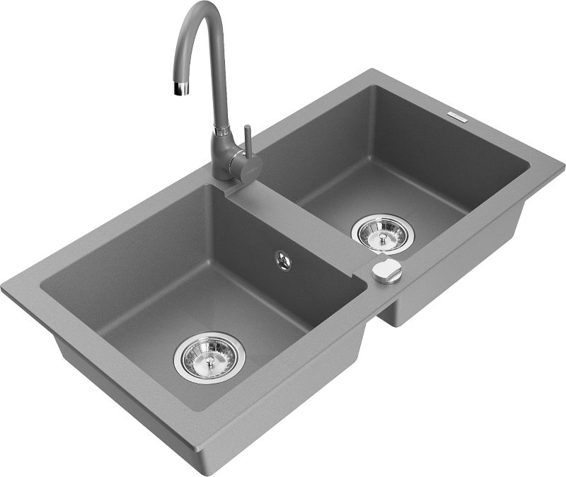 Zlewozmywak granitowy Mexen Matias 1,5-komorowy z ociekaczem i baterią kuchenną Aster czarny - 6502-76-73450-70-B 1 szt.