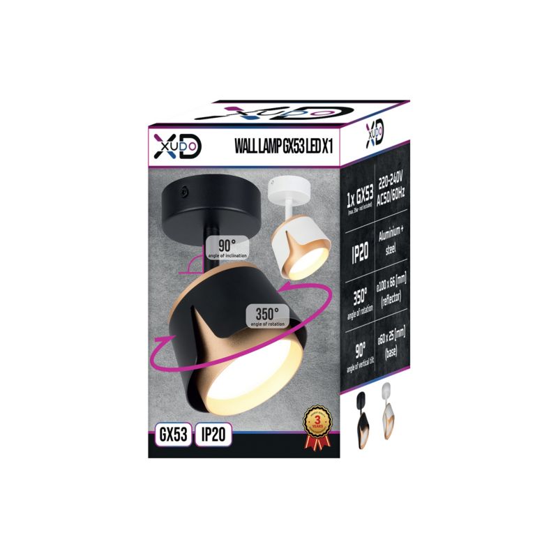 Kinkiet lampa LED XUDO Pojedynczy Regulowany 1 x GX53 Czarno-złoty 1 szt.