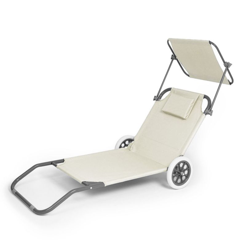 Leżak z daszkiem na kółkach Be-active.pl plażowy ogrodowy kremowy 1szt