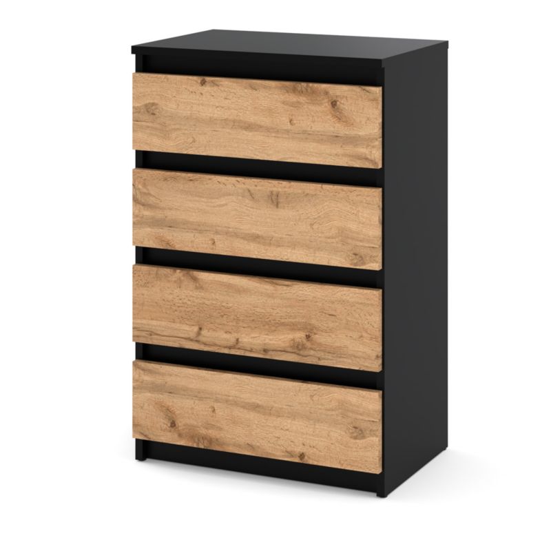 Komoda Hurtownia-Mebli Szuflady 4 Hugo Mała 60cm Czarny Mat Dąb Wotan 60x33.5x92.5 cm 1szt.