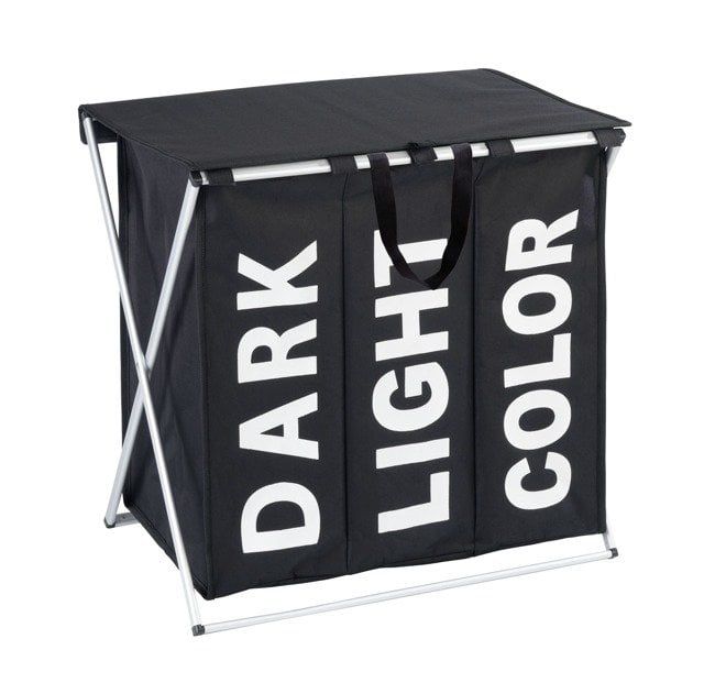 Kosz na pranie Wenko Trio czarny 118l składany 3 komory pokrywa aluminiowa rama 1 szt.