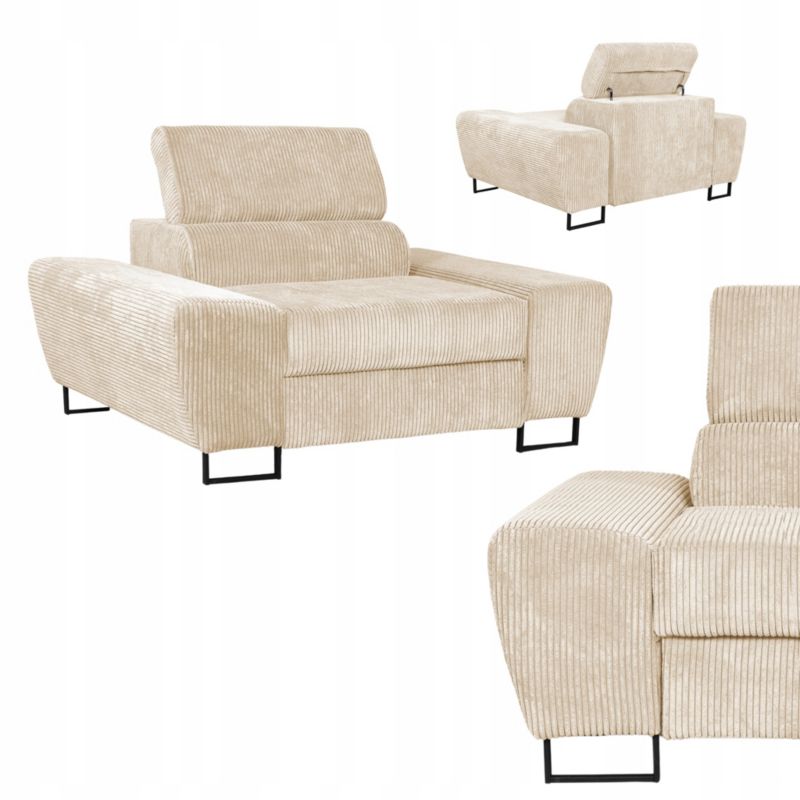 Fotel wypoczynkowy do salonu regulowany zagłówek Savio beż 1szt