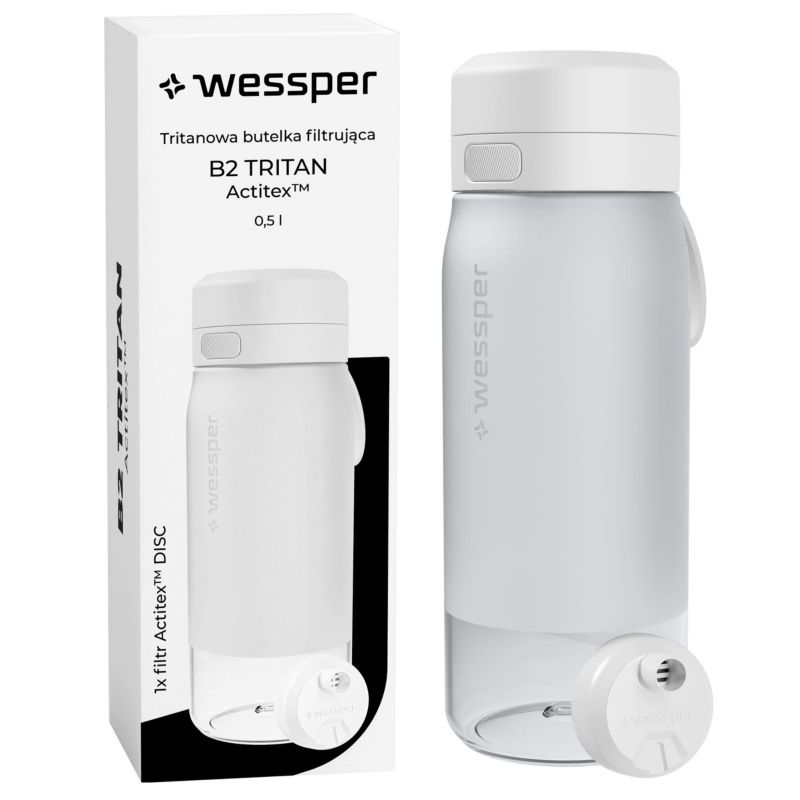 Butelka na wodę, Wessper, filtrująca, tritanowa, bidon, z filtrem wody, bez BPA, 500ml, B2 TRITAN Actitex, biała, 1szt