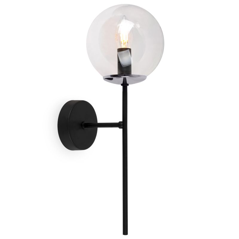 Lampa ścienna kinkiet Light Home LH Siena 1x E14 40W czarny/chrom klosz bezbarwny 1szt.