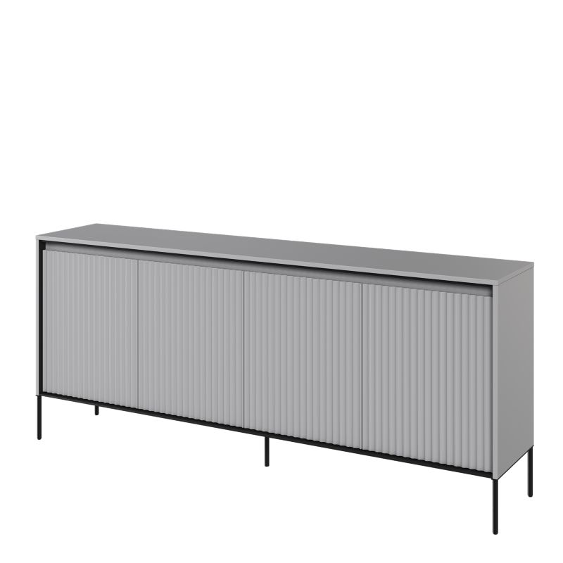 Komoda czterodrzwiowa Bettso Trend szeroka z oświetleniem LED i frezowanym frontem szary 1szt.