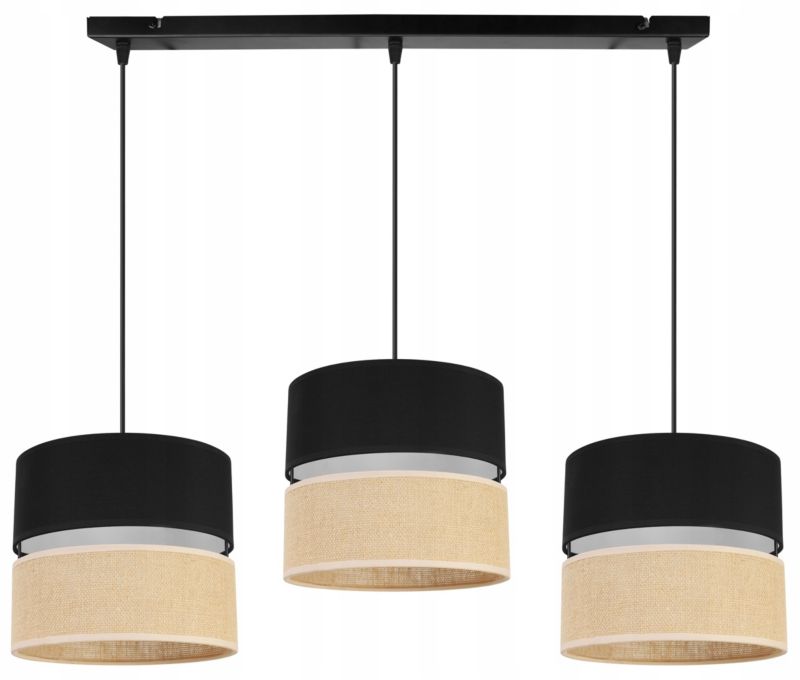 Lampa sufitowa wisząca Light Home LH Juta 3x E27 60W abażur 20cm tkanina czarny 1szt.