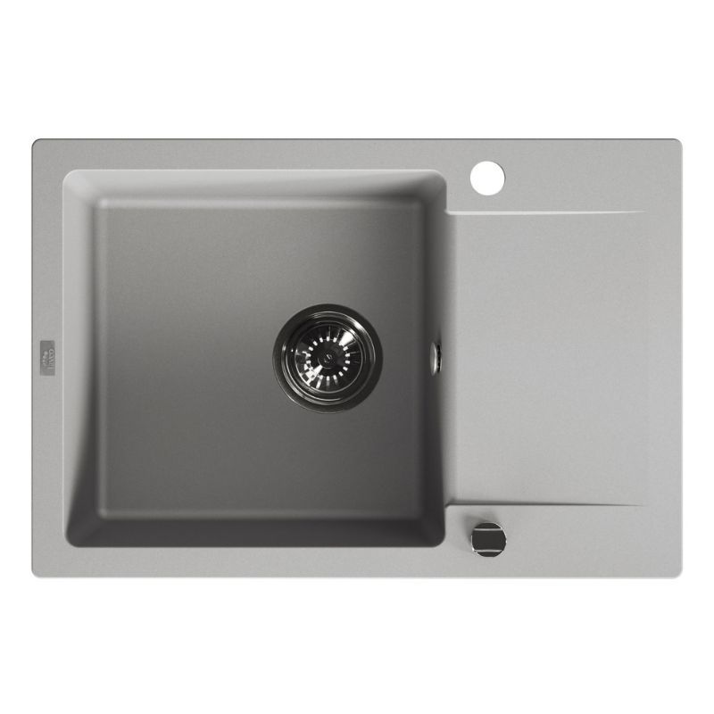 Zlewozmywak Granitowy, Kuchinox, Szary, Celebes, Jednokomorowy, 44x65cm, z ociekaczem, z syfonem, 1 szt.