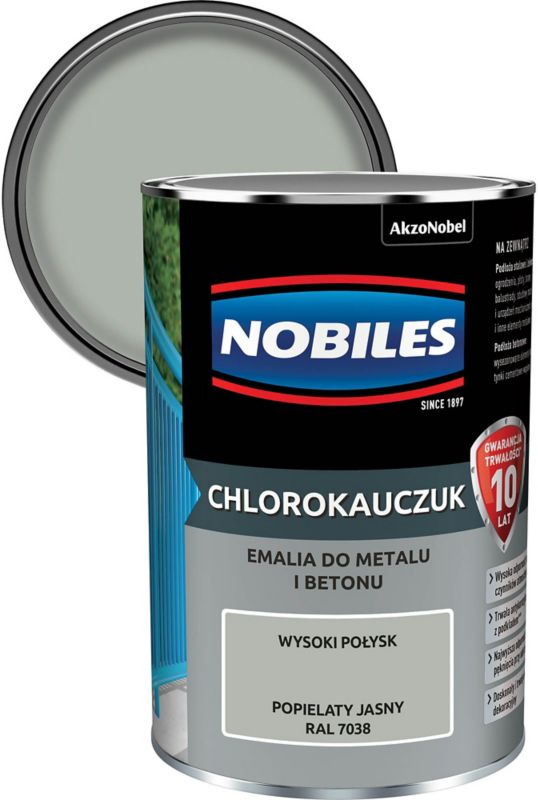 Emalia chlorokauczukowa Nobiles do metalu i betonu popielaty jasny 0,9 l