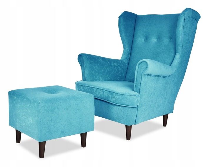 Fotel uszak do salonu z podnóżkiem Family Meble ARI błękitny 1szt