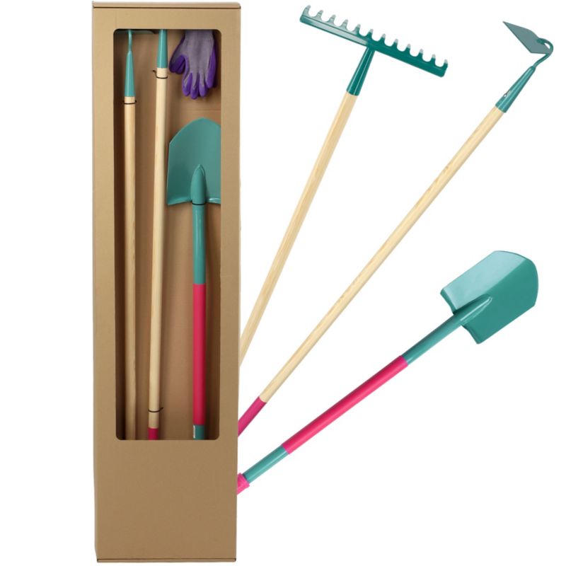 Zestaw Narzędzi Ogrodowych KADAX Szpadel Grabie Motyczka + Rękawice Damskie 1 szt.