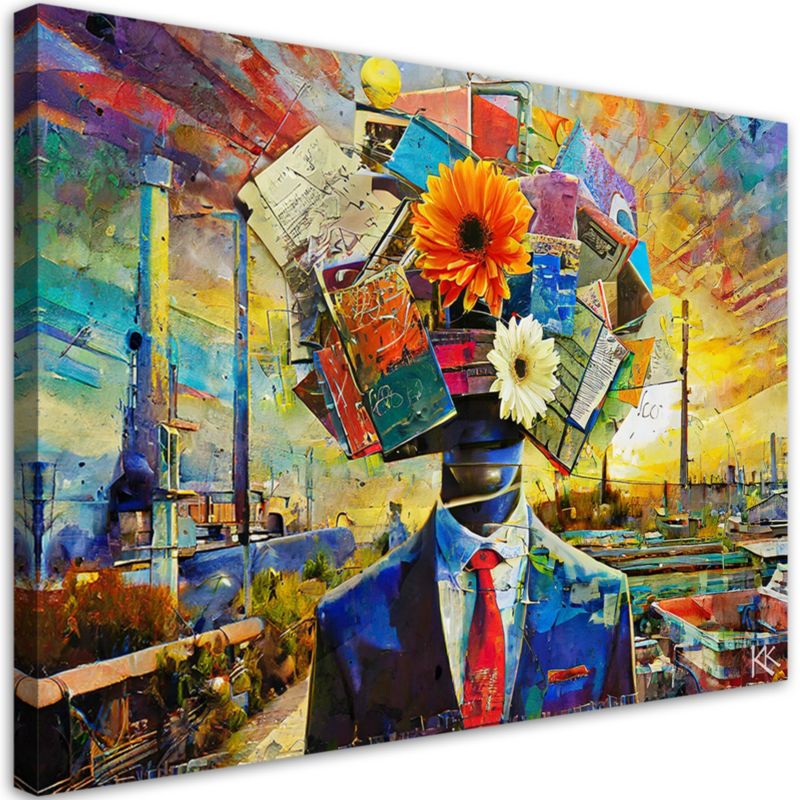 Obraz do salonu nowoczesny Feeby Głowa w kwiatach Kolorowy 100x70 cm 1szt