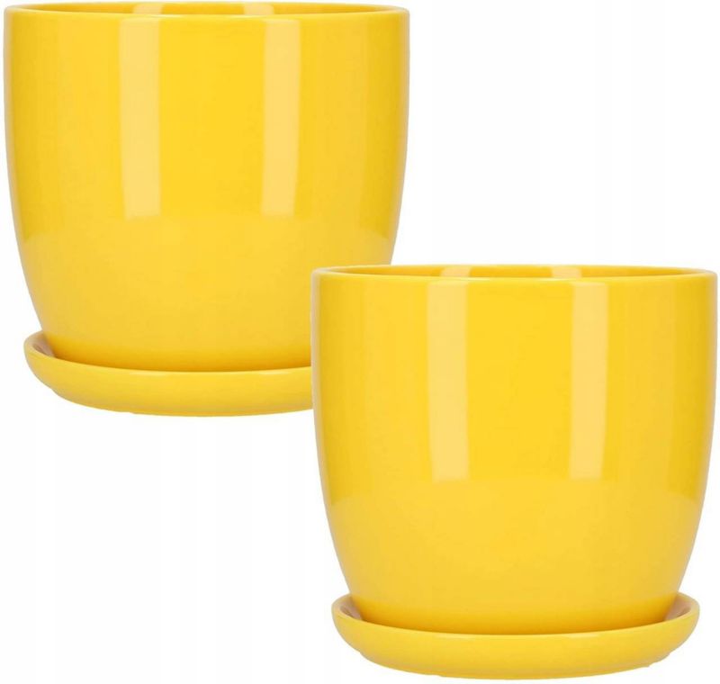 Doniczka ceramiczna KOTARBAU z podstawką żółta 120 mm 2 szt.