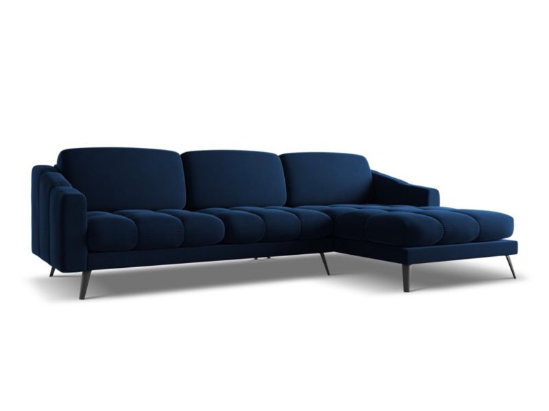 Narożnik prawostronny LaMiaSofa ROMA z tkaniny welwetowej 264x160 cm królewski niebieski 1 szt.