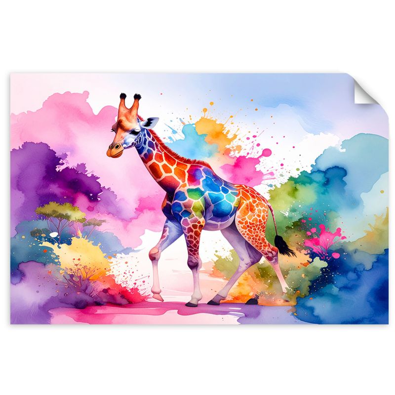 Naklejki samoprzylepne do salonu sypialni Feeby Kolorowa Żyrafa Afryka Akwarela 150x100cm 1szt