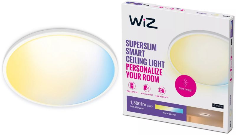 Plafon LED WiZ Lampa Sufitowa Natynkowa 14W 1300lm 2700-6500K TW 24.2cm Inteligentna Smart WiFi Bluetooth Aplikacja 1 szt.