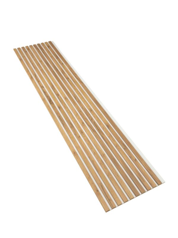 Lamele na Białej Płycie Ścienne SunWood Panel Dekoracyjny Dąb Craft Złoty 275x46cm 1 szt.