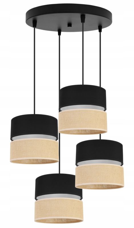 Lampa sufitowa wisząca okrągła Light Home LH Juta 4x E27 60W abażur 20cm tkanina czarny 1szt.