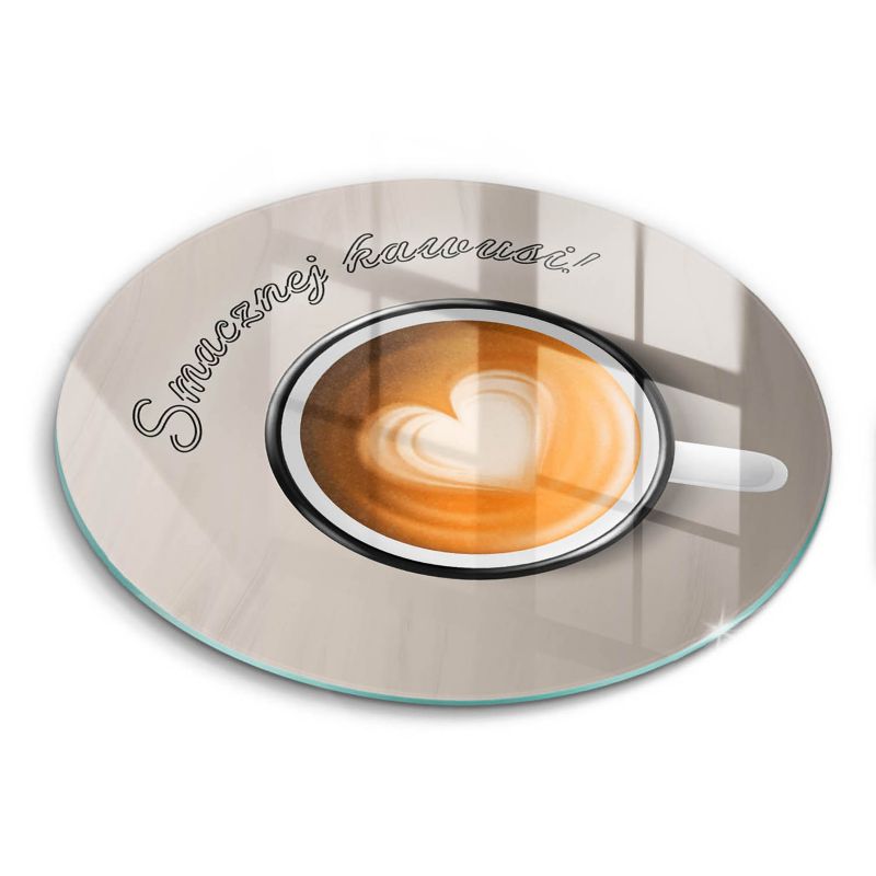 Szklana deska do krojenia Wallfluent fi40 cm Napis: Smacznej kawusi 1 szt.