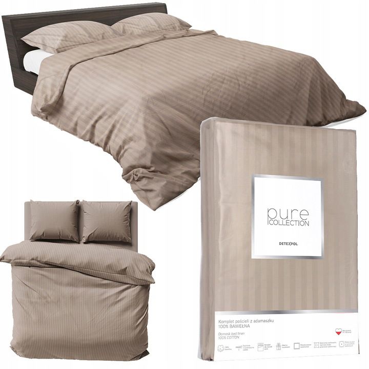 Pościel Detexpol Pure 160x200cm + 2x poszewka 70x80cm bawełna taupe 1 kpl.