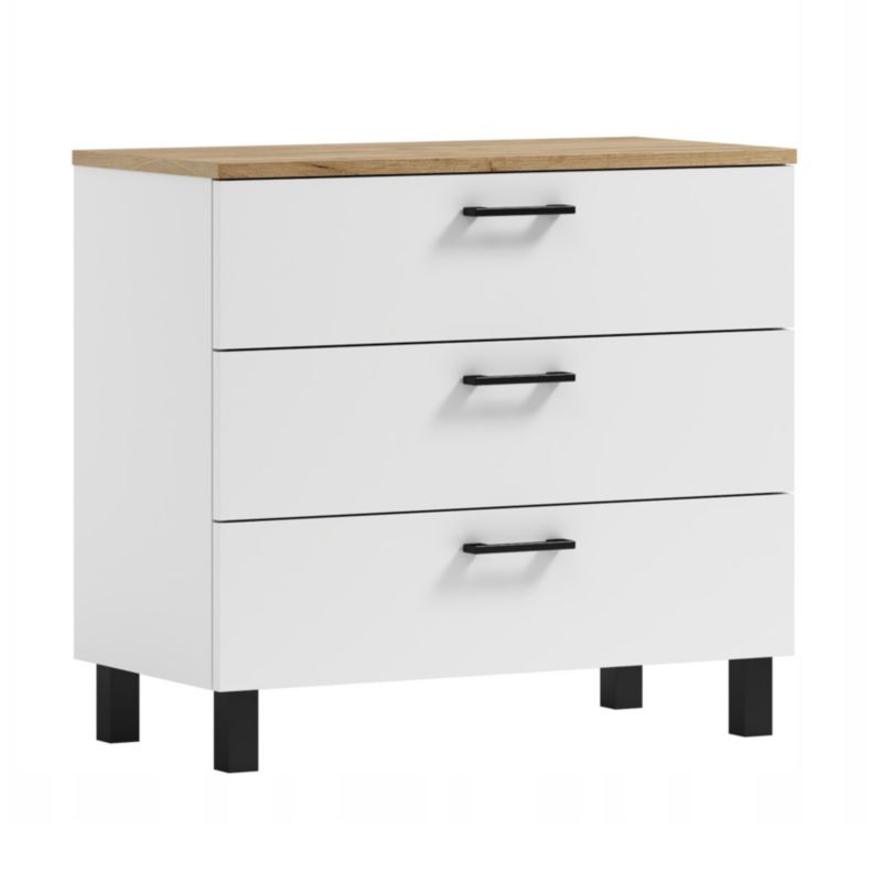 Komoda Nela 80 ADK MEBLE z 3 szufladami blat 16 biały/dąb (W3) 1 szt.