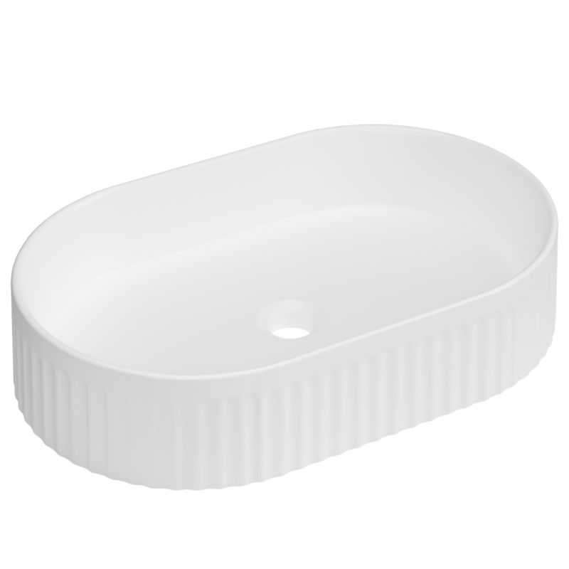 Umywalka nablatowa Invena Glamour ryflowana 50 cm owalna biała połysk