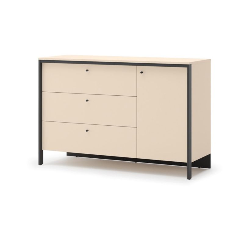 Komoda jednodrzwiowa z szufladami Bettso Elba z oświetleniem LED do sypialni beżowy czarny 1szt.