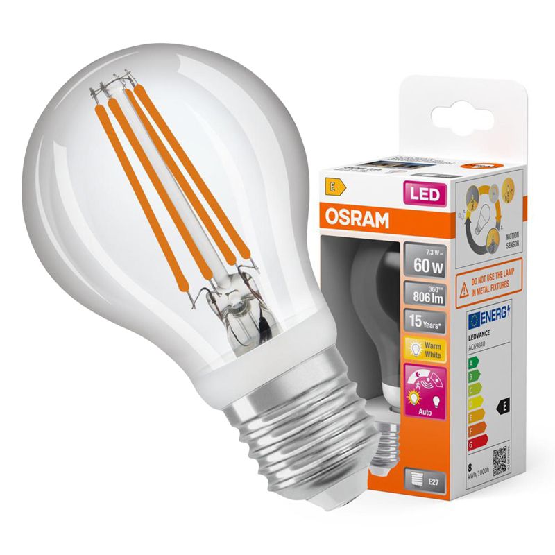 Żarówka LED Osram A60 E27 7.3W 806lm 2700K 320st z Czujnikiem Ruchu i Zmierzchu 1 szt.