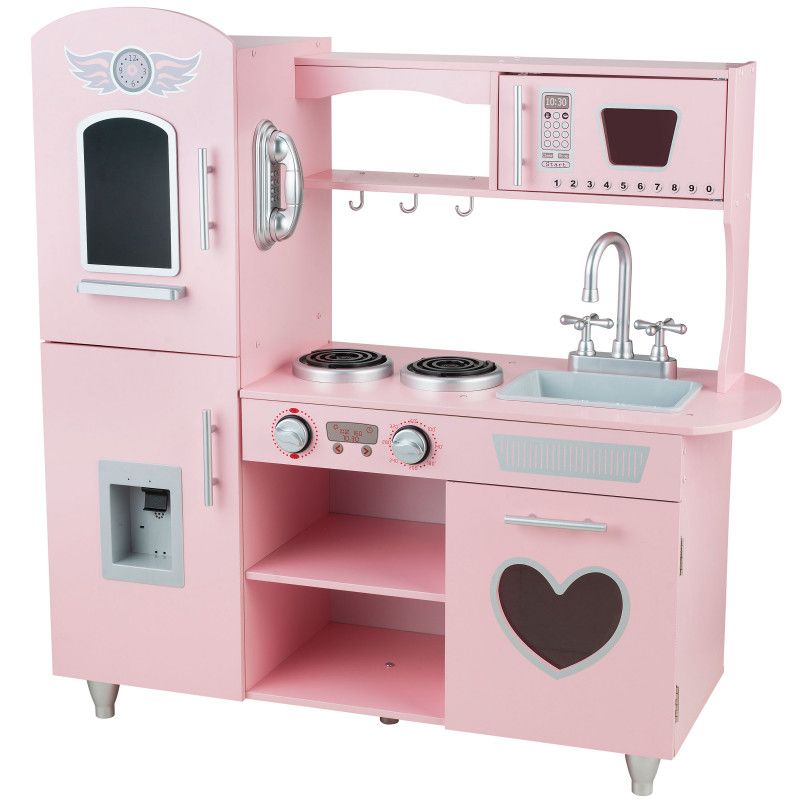 Drewniana różowa kuchnia dla dzieci 4iQ Group TinyTotsKitchen z lodówką 1szt.