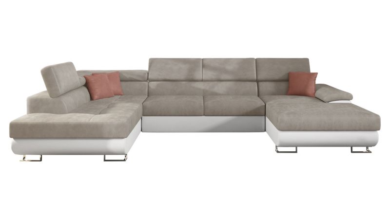 Narożnik z funkcją spania MIRJAN 24 Cotere Bis lewy biała ekoskóra/kość słoniowa/pudrowy róż 1 szt.