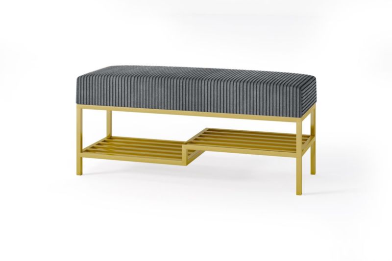 Ławka tapicerowana z półką Bettso Mello 100 cm w tkaninie poso na złotym stelażu ciemnoszary 1szt.