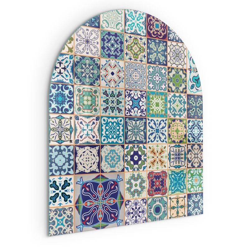 Szklana Podkładka Pod Kominek Półowalny Wallfluent 80x70 cm Mozaikowy wzór na kafelkach 1 szt.