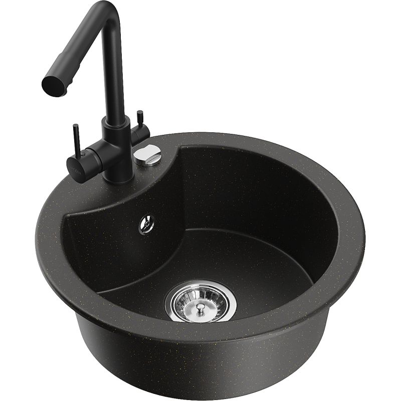 Zlewozmywak granitowy 1-komorowy Mexen Diego z baterią kuchenną Duo biały - 6512-20-671701-70-B 1 szt.