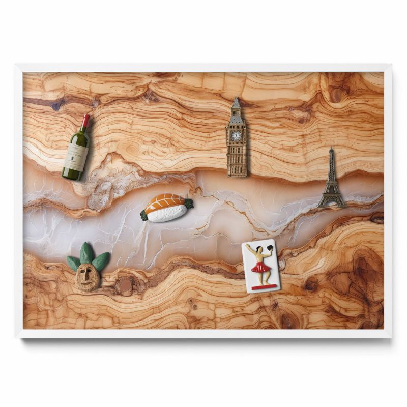 Tablica magnetyczna na ścianę Tulup 70x50 cm Struktura drewna z żywicą w białej ramie 1 szt.