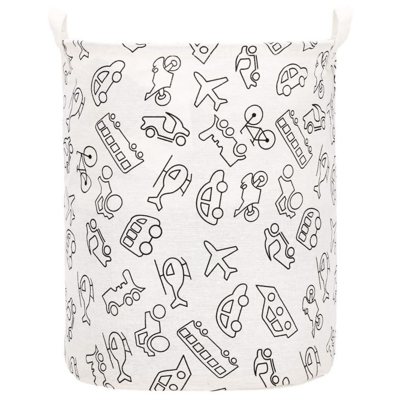 Kosz do przechowywania zabawek i ubrań Springos 43 L pojemnik z uszami biało-czarny pojazdy 1 szt.