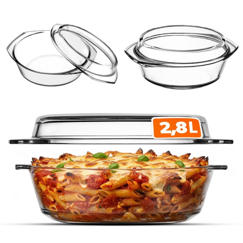 Naczynie Żaroodporne KADAX 2,8L Z Pokrywką Do Zapiekania Okrągłe Szklane 1szt.