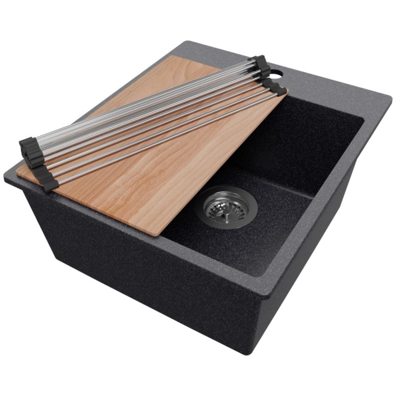 Zlewozmywak Ryga PRIMAGRAN Nablatowy 43x50cm do szafki od 45cm z Syfonem i Dodatkiem Grafitowy 1 szt.