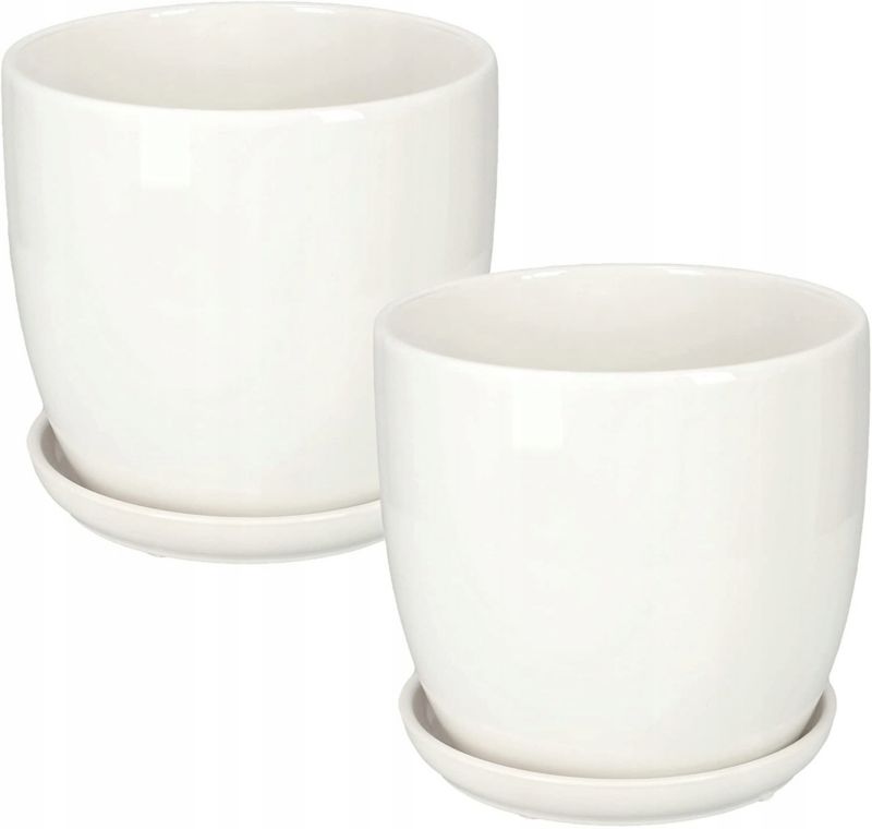 Doniczka ceramiczna KOTARBAU z podstawką biała 20 cm 2 szt.