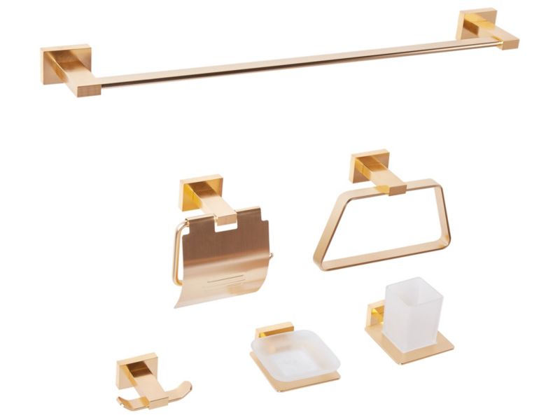 Zestaw akcesoriów toaletowych 6 elementów Riohacha Z uchwytami i haczykami na ręczniki Złoty 1 kpl