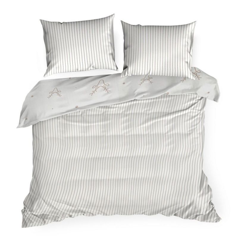 Pościel Świąteczna BOSQUE Eurofirany Bawełniana Biała Pasy Renifer 160X200 Cm Kpl.