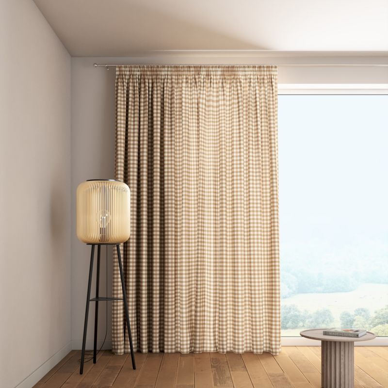 Zasłona na taśmie marszczącej 1 szt. 130 x 245 cm Dekoria beżowo-biała kratka (1,5x1,5cm) 1 szt.