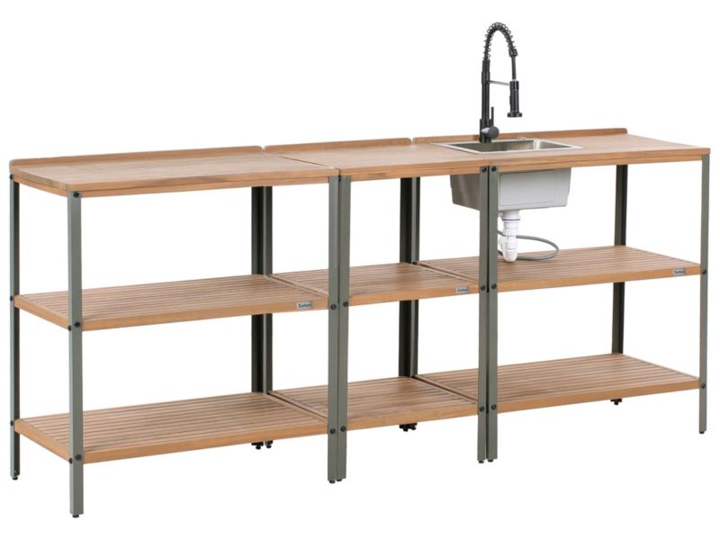 3 częściowa kuchnia ogrodowa ze zlewem Ivrea Certyfikowane drewno akacjowe Brązowy/ czarny 1 kpl